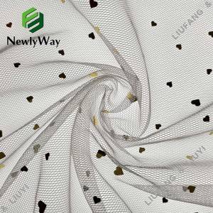 Gouden hartvormige pailletten witte tule polyester mesh kant stof voor trouwjurken