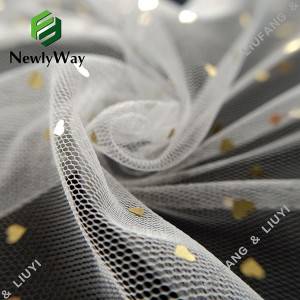 Zlatá flitrová biela tylová polyesterová sieťovaná čipkovaná tkanina v tvare srdca na svadobné šaty
