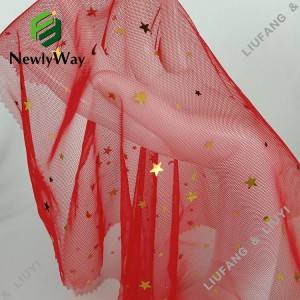 Indwangu ye-Gold Star Sequin Red Tulle Polyester Mesh Lace Yokugqoka