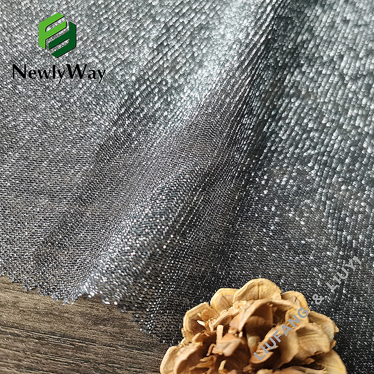 Tecido de punto hexagonal de tul elástico de fibra de nailon de fío dourado para vestidos
