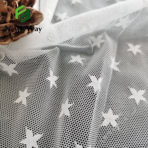 वधूच्या कपड्यांसाठी उच्च दर्जाचे नायलॉन स्पॅन्डेक्स स्ट्रेच वार्प विणलेले स्टार व्हाइट ट्युल मेश फॅब्रिक