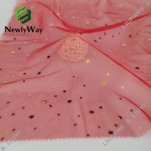 Gold Star Sequin Red Tulle Polyester Mesh Lace Fabric សម្រាប់រ៉ូប