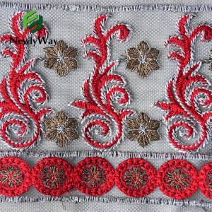 Indwangu ye-Polyester Mesh ye-Tulle Metallic-Embroidery Embroidery Lace Fabric engu-100%.
