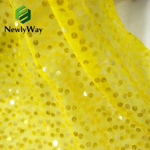 Høy kvalitet gul tyll blonder paljett brodert glitter stoff for magedans kostyme