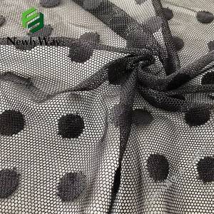 Chấm bi lớn màu đen nylon spandex lưới dệt kim căng vải cho đồ lót sexy