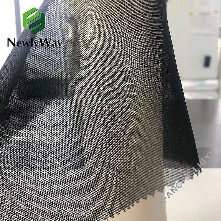Țesătură tricot tricot cu plasă de nailon și spandex, negru, ușoară, pentru materialul de închidere la spate a sutienului