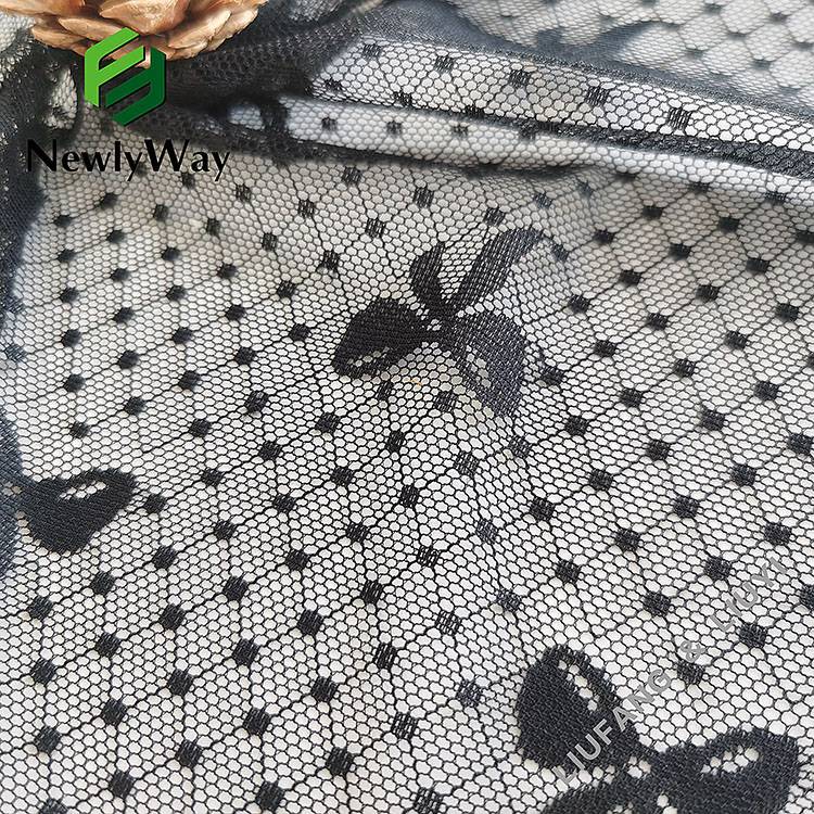 Menghubungkan busur tenunan hitam bersatu spandex fabrik mesh nilon untuk pakaian