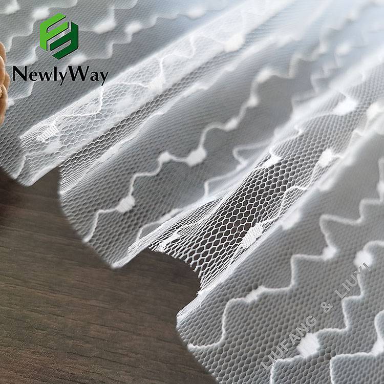 Tissu de filet en maille de tulle de vagues pointillées tricoté par chaîne de fabricant pour la dentelle de mariée