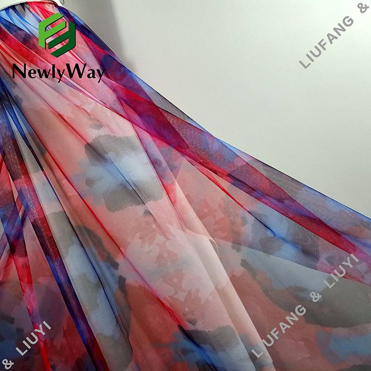 ड्रेससाठी नवीन फॅशन मिश्रित रंगीत मुद्रित पॉलिस्टर ट्यूल मेश लेस फॅब्रिक