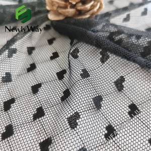 Nylon spandex black heart-shaped lace stretch warp knitted mesh tulle fabric para sa mga kasuotan