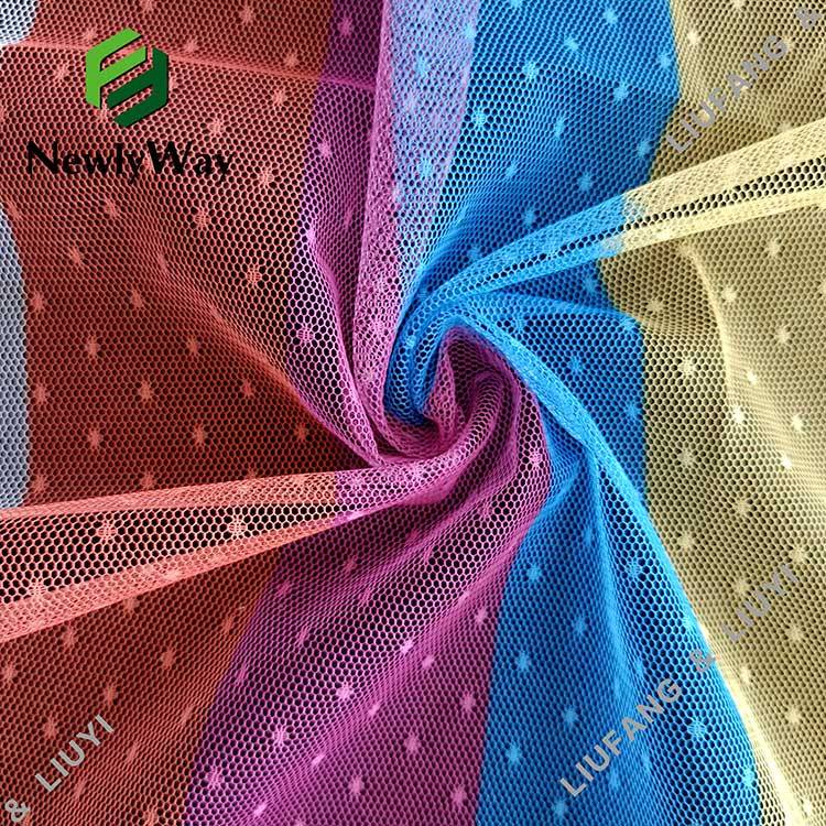 Polka Dot Rainbow Tulle Printed Mesh Lace Fabric untuk Pakaian