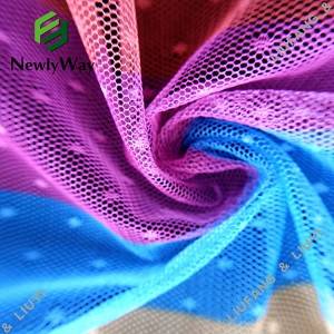 Polka Dot Rainbow Tulle Printed Mesh Lace Fabric kanggo Garment