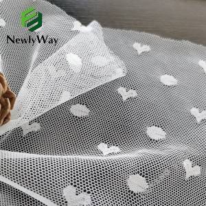 Polka dot dan desain berbentuk hati kain rajut spandex nilon putih stretch mesh untuk bra