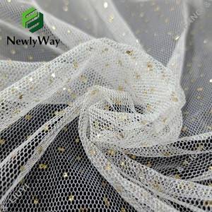 Polyesterová zlatá třpytivá bílá tylová krajková tkanina pro dámské šaty