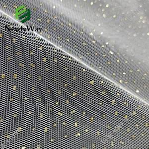 Polyester Gold Glitter White Tulle Mesh Lace Fabric untuk Gaun Wanita