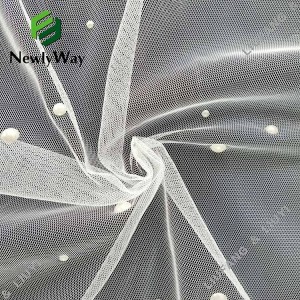 Polyester Pearls Beaded White Tulle Mesh Lace Veiling Tela para sa kasal