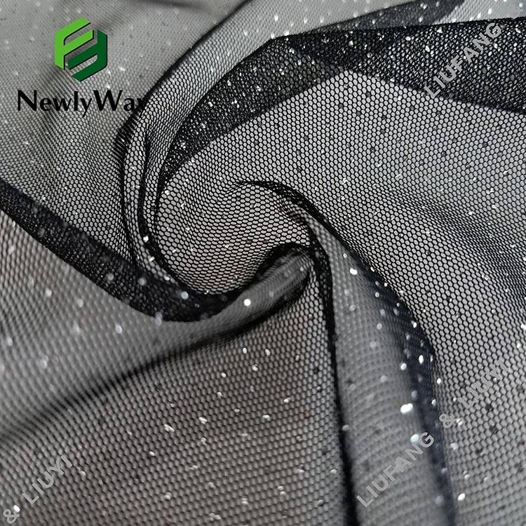 Polyesterová třpytivá černá tylová síťovaná krajková tkanina pro večerní šaty