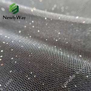 Tissu noir de dentelle de maille de tulle de polyester de scintillement de ruban pour la robe de soirée
