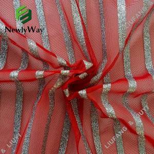 Sliver Stripes Glitter Red Tulle Polyester Mesh Lace Fabric mo La'ei