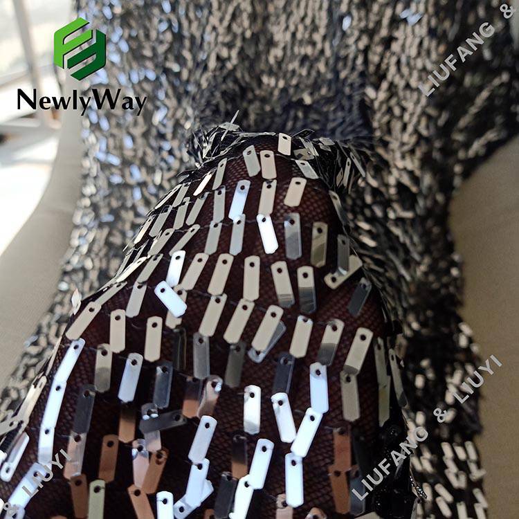 Sparkle Black Bordir Payet Cermin Nylon Spandex Mesh Lace Fabric untuk Dekorasi Pesta
