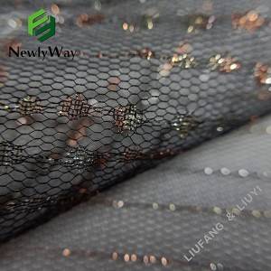 Tessuto scintillante di tulle di pizzo a rete con filato di nylon oro per accessori di abbigliamento