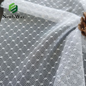 Tecido de malla de tul branco de lunares con urdimbre de nylon súper fino para saias