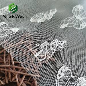 Super thin nylon warp knitted butterfly lace tulle mesh netting fabric para sa bridal lace