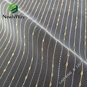Transparante gouden nylon fiber mesh breide tulle stof foar klean mouwen