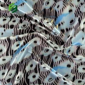 Zebra lan Bunga Patterned Printed Nylon Spandex Mesh Lace Fabric kanggo Busana