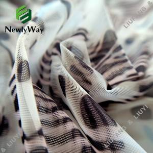 Zebra ir gėlių raštais margintas nailono spandex tinklelio nėrinių audinys drabužiams