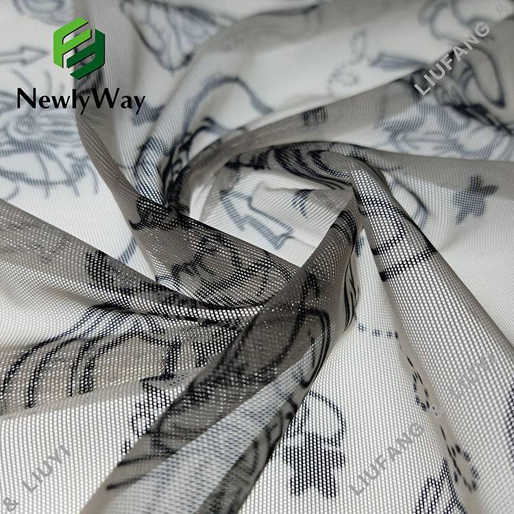 Kartun dicetak polyester spandex mesh renda kain rajut triko untuk gaun fashion