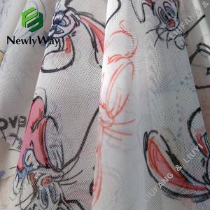 ဖက်ရှင်စားဆင်ယင်မှုအတွက်ကာတွန်းပုံနှိပ် polyester spandex ကွက်ဇာ tricot ချည်ထည်