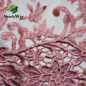 Çîn Fatory Embroidered Fabric Tulle with appliques/perls