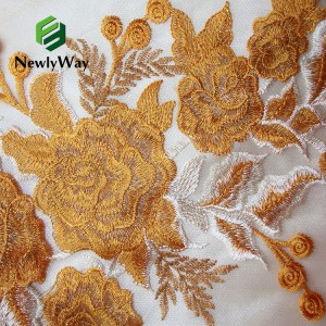 Mea hana Lace nani Mesh Embroidery Dress Materials Fabric me nā momi/pōhaku