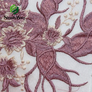 Nyankomst 100% polyester blomst brodert blonder tyll stoff for bryllupsfest skjørt kjoler