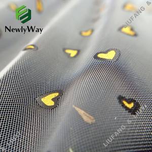 Percetakan gaya sejuk emas berbentuk hati foil nilon tulle mesh fabrik renda untuk pakaian