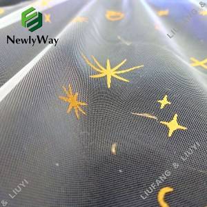 Dễ thương dập lá vàng in nylon vải tuyn lưới ren vải cho váy trẻ em