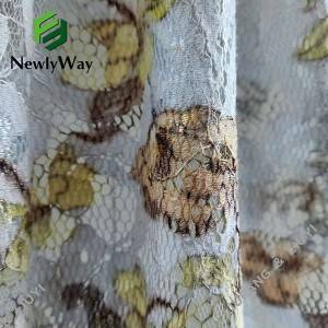 Blommigt tryckt polyester bomullsnät spetsvarpstickat tyg för kläder