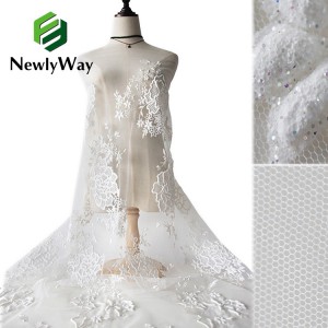 Ķīna Veiling Ivory Mesh Spangle Glitter Powder Audums līgavas kleitai