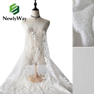 Crystal Mesh Honeycomb Lightweight Shimmer Sequin Glitter Fabric Kanggo Gaun Pengantin