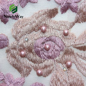 Kaihanga reihi papai Mesh Embroidery Dress Materials Fabric with pearls/stone