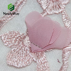 Galuega a lima French Lace 3D Chiffon Flower Embroidery Mesh Fabric mo ofu tamaitai