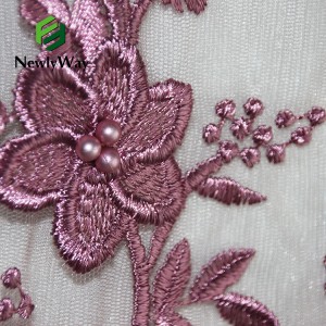 ウェディング ドレスのための真珠のレースが付いている卸し売り工場の製造業者のチュールの刺繍の生地
