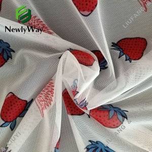 polyester spandex yang indah dicetak mesh renda kain rajut triko untuk gaun anak-anak