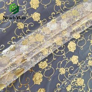 nylonová zlatá růžová fólie potištěná tylová síťovaná krajková tkanina pro svatební výzdobu