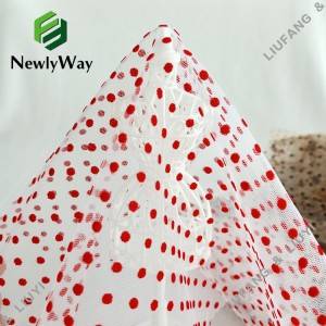 Tecido de tul flocado de nailon con lunares vermellos para os vestidos