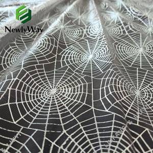 Perak stamping spider web foil nilon tulle dicetak mesh renda kain kanggo dekorasi pesta