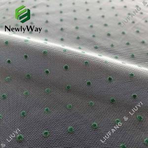 Small green polka dot flocking nylon tulle fabric for the dersses