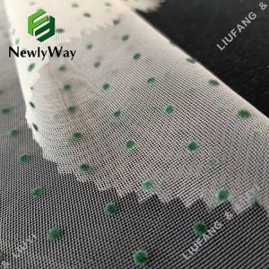 Tecido de tul de nailon flocado de pequenos lunares verdes para os dorsais