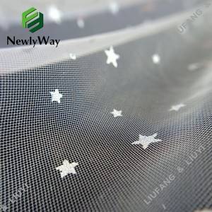Tecido de encaixe de malla de tul de nailon e lámina de estrelas con estampado de brillos para roupa e decoración
